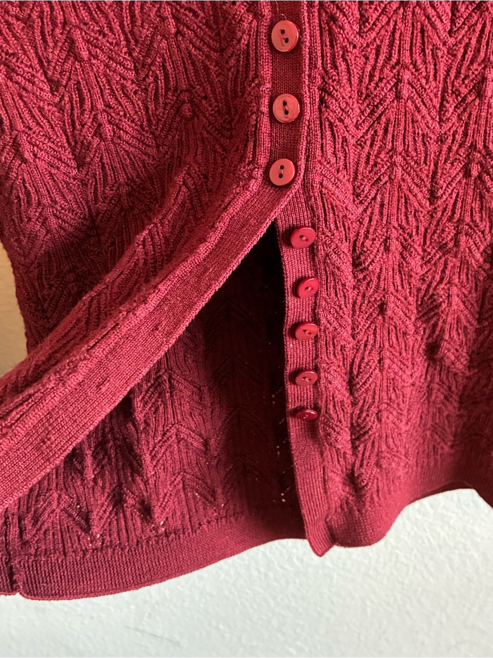Reformation Wine Red Textured V-Neck Button Cardigan - Picture 6 of 8